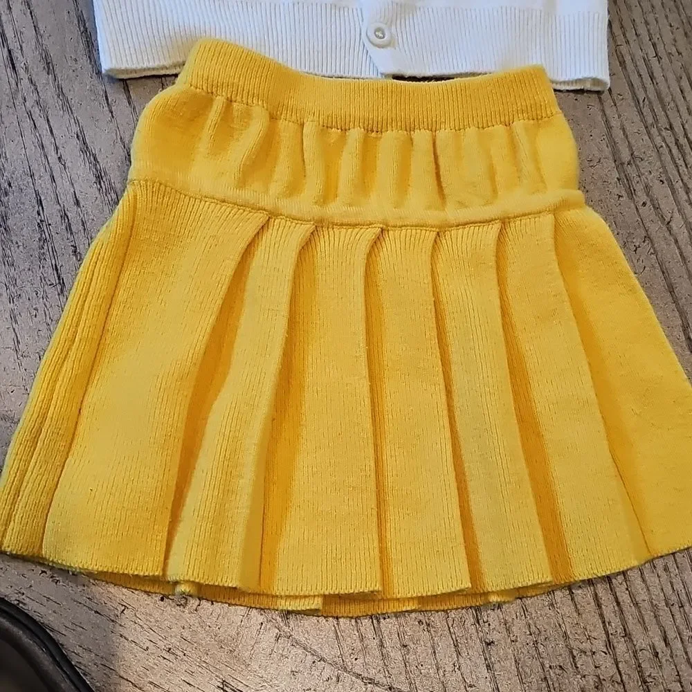 5T Yellow pleated knit skirt and cardigan jacket set